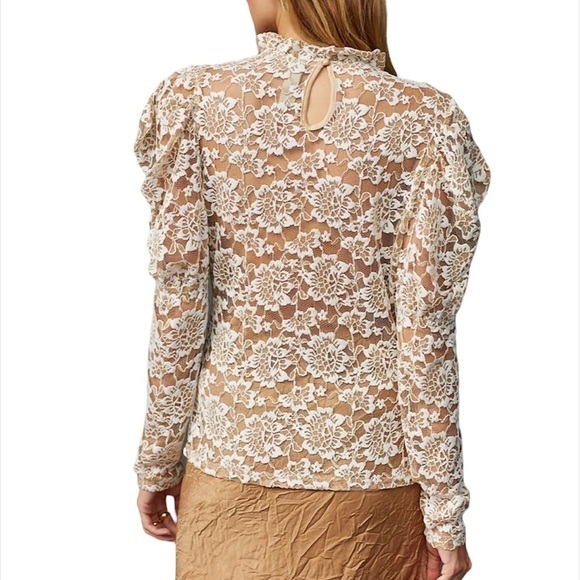 Anthropologie Sheer Lace Mock Neck Top - Picture 3 of 4